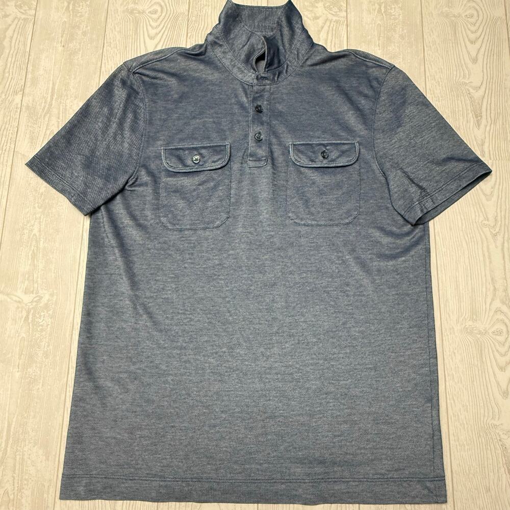 Michael Kors Men’s M Blue Mock Neck Polo Shirt Short Sleeve 2 Pocket office wear